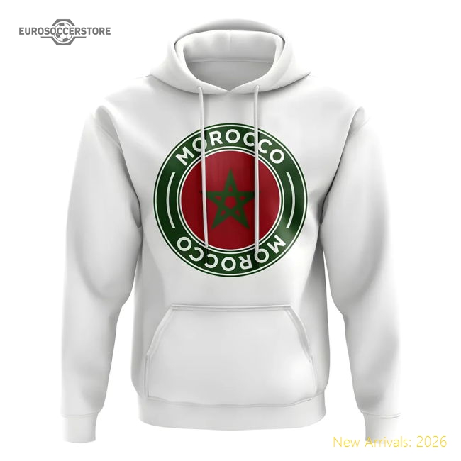 S,Morocco Tournament Morocco Football Badge Hoodie (White)-Soccer Shirts Store: 2026 World Cup Kits
