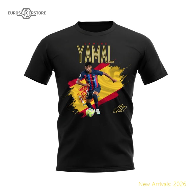 Barcelona Lamine Yamal Barcelona Flag Football T-Shirt (Black)-World Cup Jersey Hub - 2026 National Football Kits Store