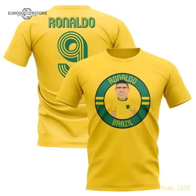 S,Brazil Tournament Ronaldo Brazil Illustration T-Shirt (Yellow)-Soccer Shirts Store: 2026 World Cup Kits