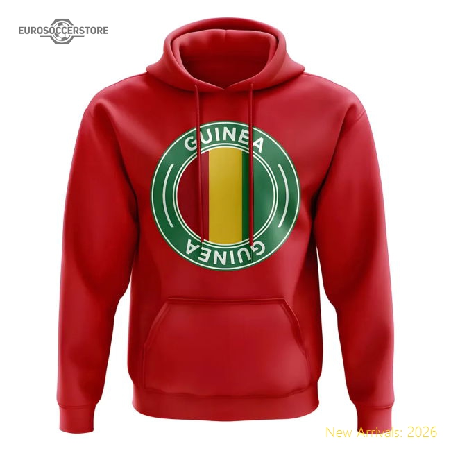 S,Guinea Game Ready Guinea Football Badge Hoodie (Red) Perfect For Cheer-World Cup Jersey Hub - 2026 National Football Kits Store