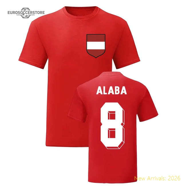 Austria David Alaba Austria National Hero Fan Fan Tee Red-World Cup Jersey Hub - 2026 National Football Kits Store