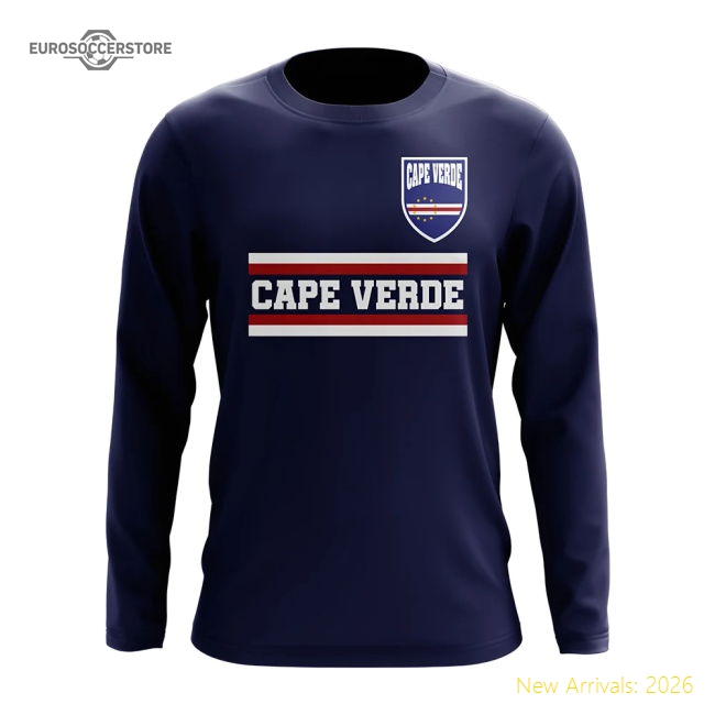 S,Cape Verde Cape Verde Core Football Country Long Sleeve T-Shirt (Navy)-World Cup Jersey Hub - 2026 National Football Kits Store
