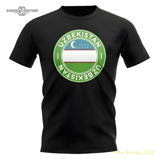 Uzbekistan Uzbekistan Football Badge Fan Fan Tee Black-World Cup Jersey Hub - 2026 National Football Kits Store