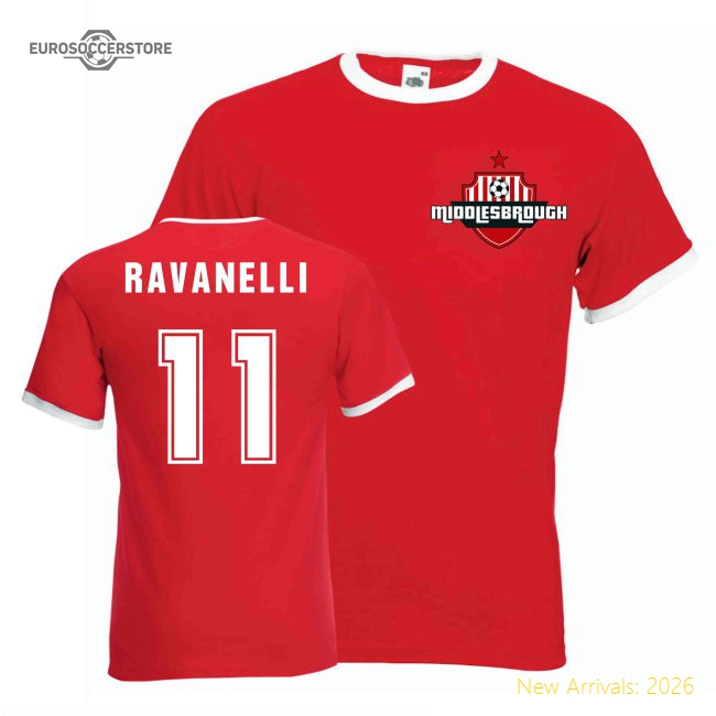 Middlesbrough Fabrizio Ravanelli Middlesborough Ringer Tee (Red)-World Cup Jersey Hub - 2026 National Football Kits Store