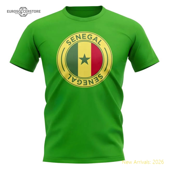 S,Senegal Tournament Senegal Football Badge T-Shirt (Green)-World Cup Jersey Hub - 2026 National Football Kits Store