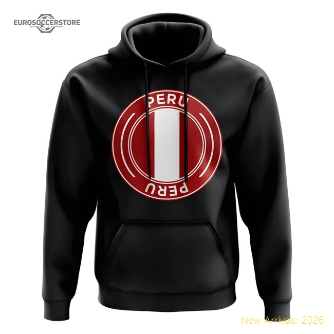 S,Peru Game Ready Peru Football Badge Hoodie (Black) Perfect For Cheerin-World Cup Jersey Hub - 2026 National Football Kits Store