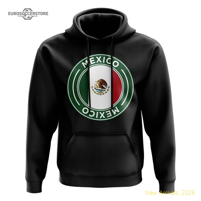 S,Mexico Match Day Mexico Football Badge Hoodie (Black)-World Cup Jersey Hub - 2026 National Football Kits Store