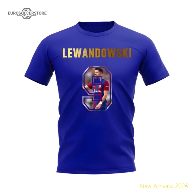 Barcelona Robert Lewandowski Name And Number Barcelona T-Shirt (Blue)-World Cup Jersey Hub - 2026 National Football Kits Store