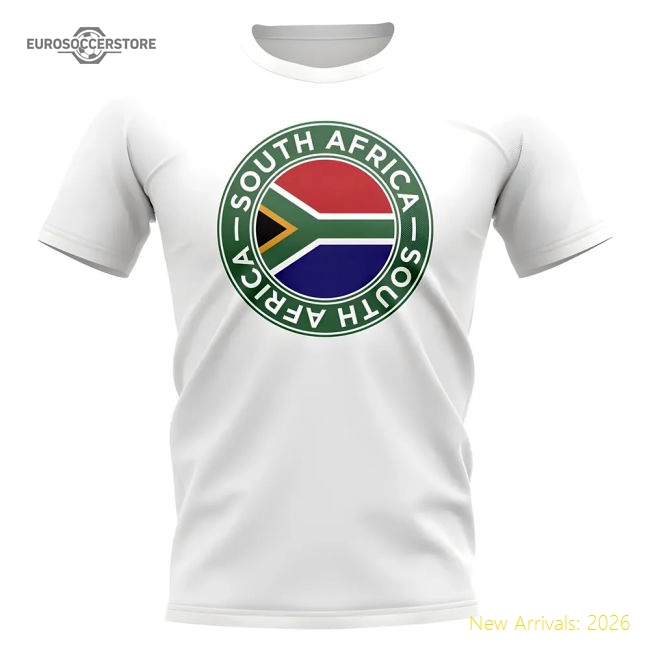 S,South Africa South Africa Football Badge T-Shirt (White)-World Cup Jersey Hub - 2026 National Football Kits Store