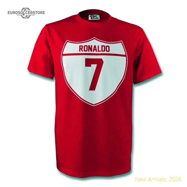 Man Utd Cristiano Ronaldo Man Utd Crest Football Tee (Red)-Soccer Shirts Store: 2026 World Cup Kits