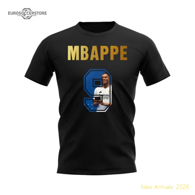 Real Madrid Kylian Mbappe Name And Number Real Madrid T-Shirt (Black)-World Cup Jersey Hub - 2026 National Football Kits Store