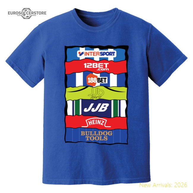 Wigan Wigan Sponsor History Football T-Shirt (Blue) For Diehard Football-World Cup Jersey Hub - 2026 National Football Kits Store