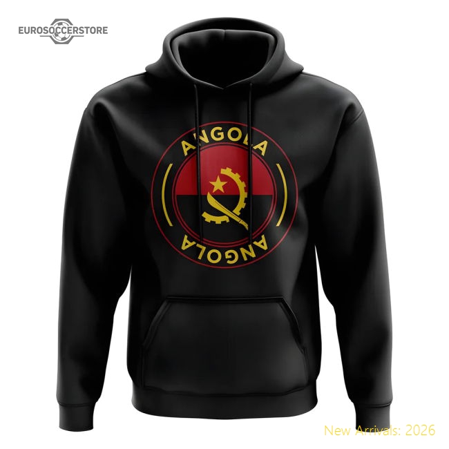 S,Angola Tournament Angola Football Badge Hoodie (Black)-World Cup Jersey Hub - 2026 National Football Kits Store