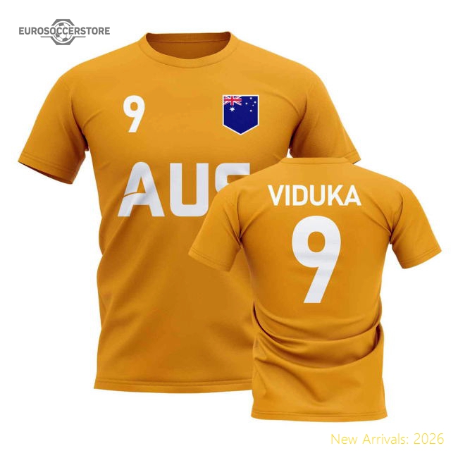 S,Australia Match Day Mark Viduka Country Code Hero T-Shirt (Gold)-World Cup Jersey Hub - 2026 National Football Kits Store