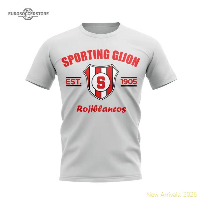 Sporting Gijon Sporting Gijon Established Football T-Shirt (White)-World Cup Jersey Hub - 2026 National Football Kits Store