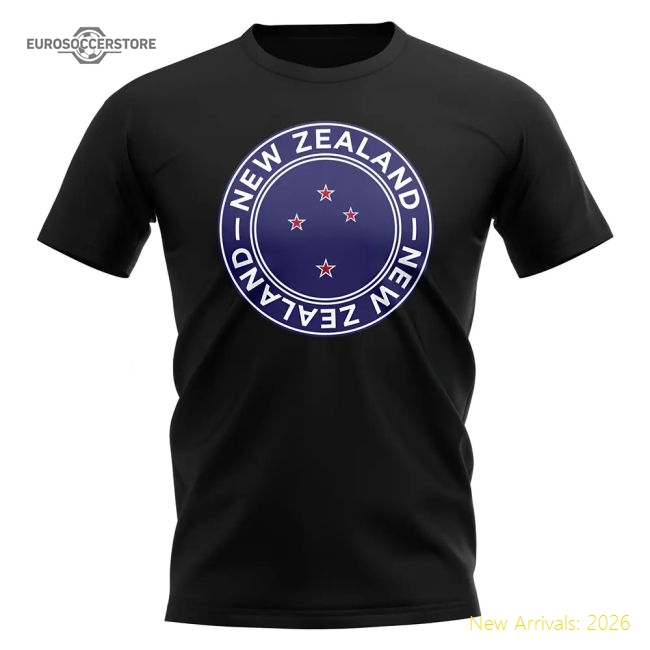 S,New Game Ready Zealand New Zealand Football Badge T-Shirt (Black)-World Cup Jersey Hub - 2026 National Football Kits Store