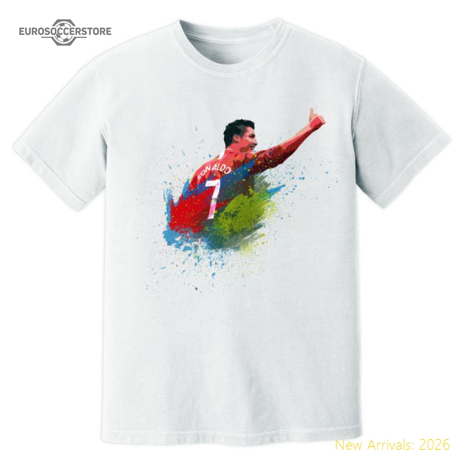 Man Utd Cristiano Ronaldo Man United Art T-Shirt (White)-Soccer Shirts Store: 2026 World Cup Kits