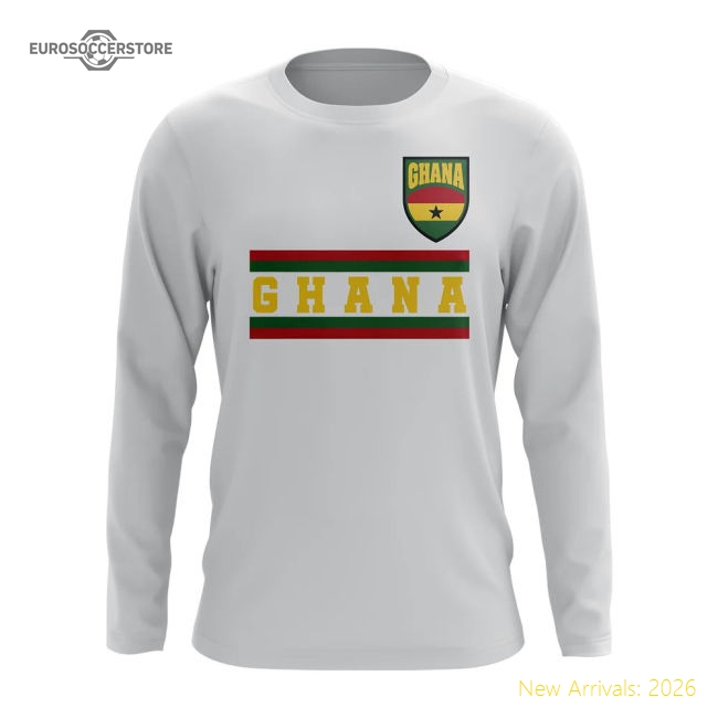 S,Ghana Ghana Core Football Country Long Sleeve T-Shirt (White)-Soccer Shirts Store: 2026 World Cup Kits