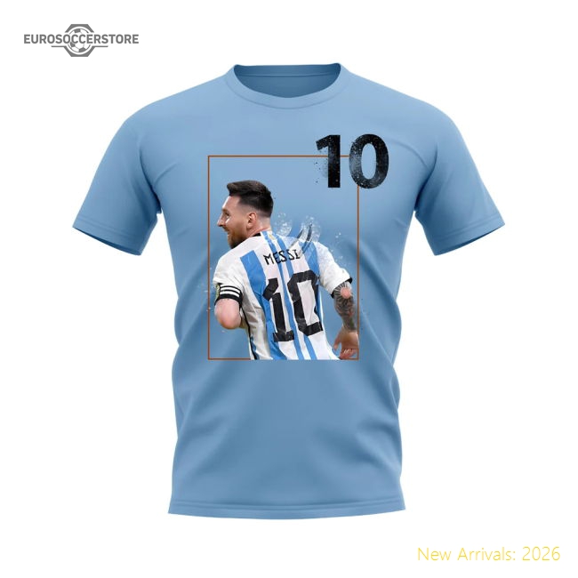 S,Argentina Lionel Messi Argentina Fade T-Shirt (Sky Blue)-Soccer Shirts Store: 2026 World Cup Kits