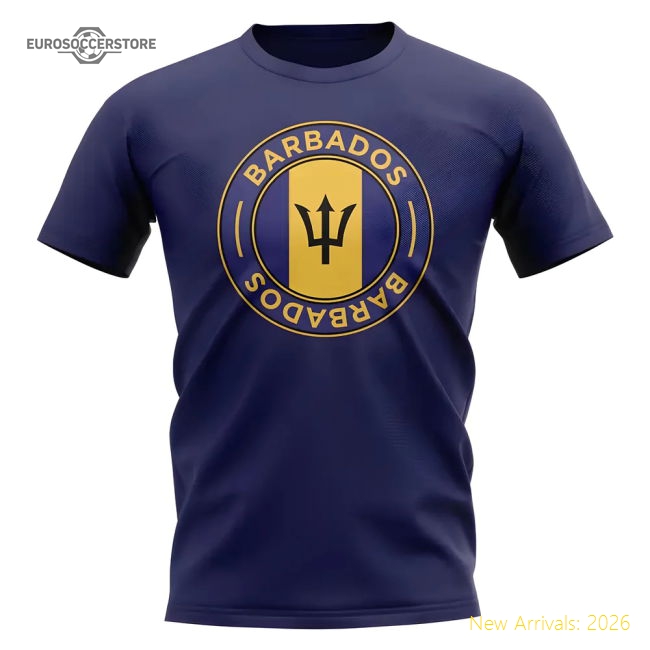 S,Barbados Tournament Barbados Football Badge T-Shirt (Navy)-World Cup Jersey Hub - 2026 National Football Kits Store
