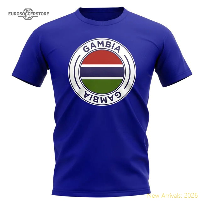 S,Gambia Tournament Gambia Football Badge T-Shirt (Royal)-Soccer Shirts Store: 2026 World Cup Kits