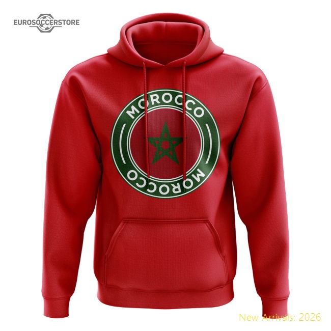 S,Morocco Tournament Morocco Football Badge Hoodie (Red)-Soccer Shirts Store: 2026 World Cup Kits