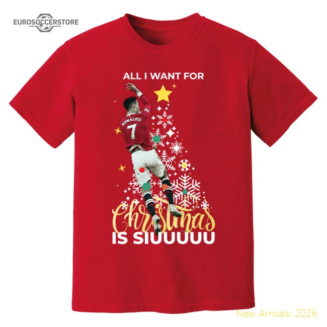 Man Utd Cristiano Ronaldo Christmas Football T-Shirt (Red)-Soccer Shirts Store: 2026 World Cup Kits