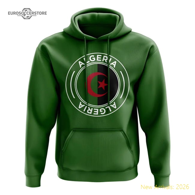 S,Algeria Match Day Algeria Football Badge Hoodie (Green)-World Cup Jersey Hub - 2026 National Football Kits Store