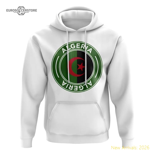 S,Algeria Game Ready Algeria Football Badge Hoodie (White)-World Cup Jersey Hub - 2026 National Football Kits Store