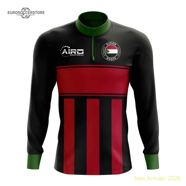 S,Sudan Sudan Concept Football Half Zip Midlayer Top (Black-Red)-World Cup Jersey Hub - 2026 National Football Kits Store