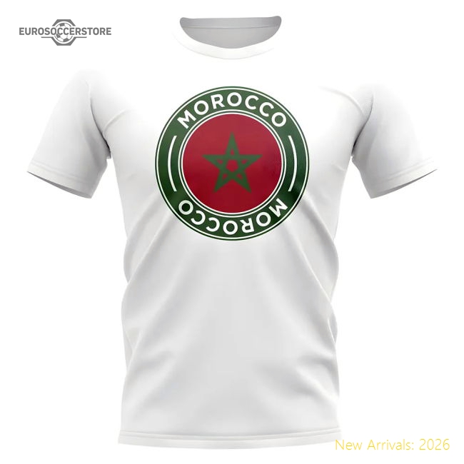 S,Morocco Tournament Morocco Football Badge T-Shirt (White)-Soccer Shirts Store: 2026 World Cup Kits