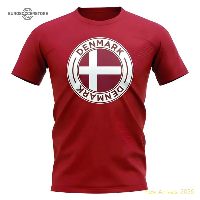 Denmark Denmark Football Badge Casual T-Shirt Red-Soccer Shirts Store: 2026 World Cup Kits