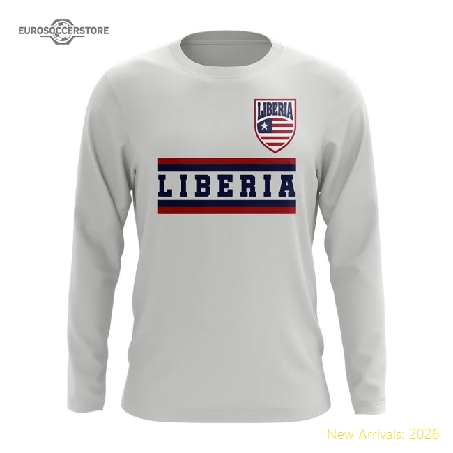 S,Liberia Liberia Core Football Country Long Sleeve T-Shirt (White)-World Cup Jersey Hub - 2026 National Football Kits Store