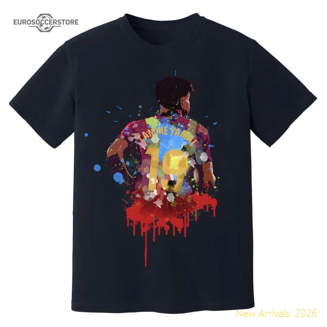Barcelona Lamine Yamal Barcelona Art Football T-Shirt (Black)-World Cup Jersey Hub - 2026 National Football Kits Store