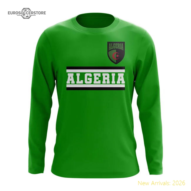 S,Algeria Algeria Core Football Country Long Sleeve T-Shirt (Green)-World Cup Jersey Hub - 2026 National Football Kits Store