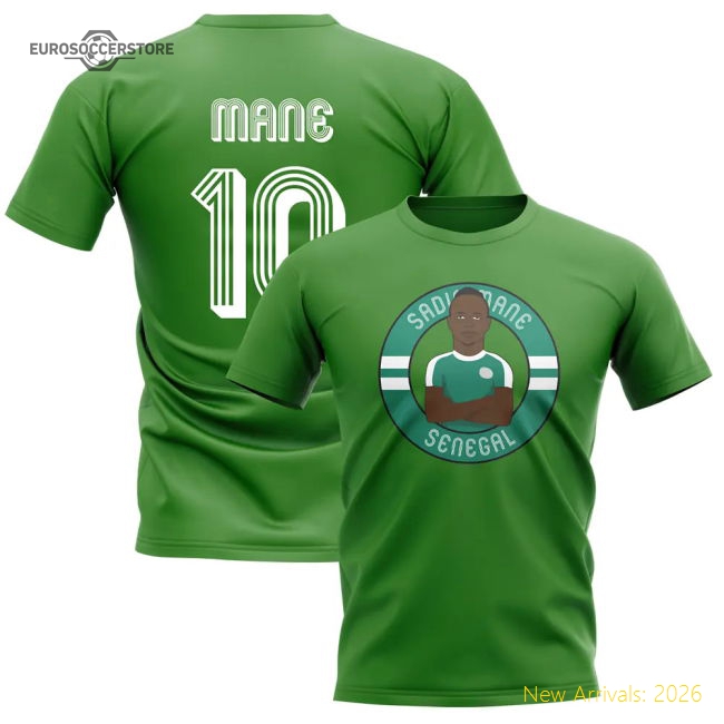 S,Senegal Sadio Mane Senegal Illustration T-Shirt (Green)-Soccer Shirts Store: 2026 World Cup Kits
