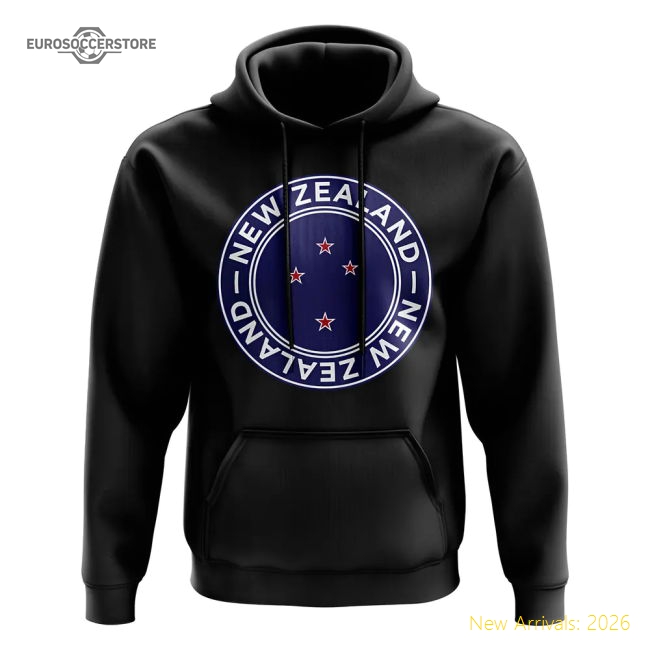 S,New Zealand New Zealand Football Badge Hoodie (Black)-Soccer Shirts Store: 2026 World Cup Kits