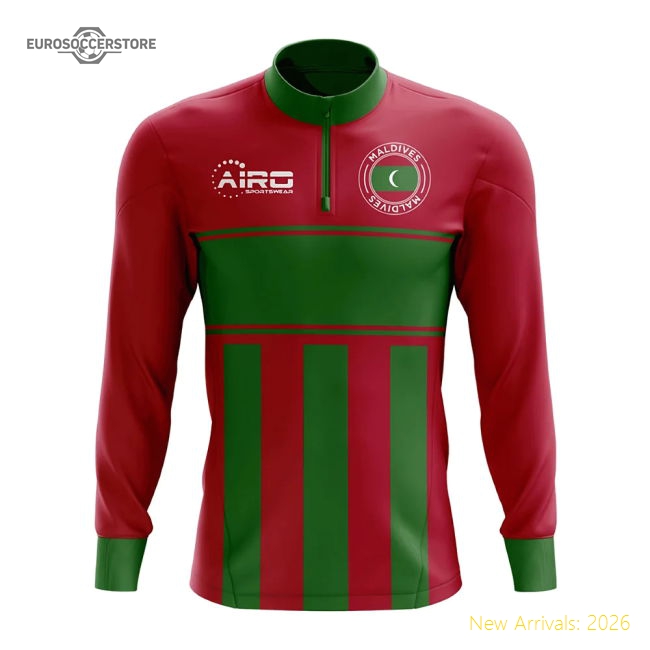 S,Maldives Maldives Concept Football Half Zip Midlayer Top (Red-Green)-Soccer Shirts Store: 2026 World Cup Kits