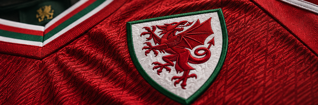 Close-up of the embroidered Wales crest and the unique collar detailing