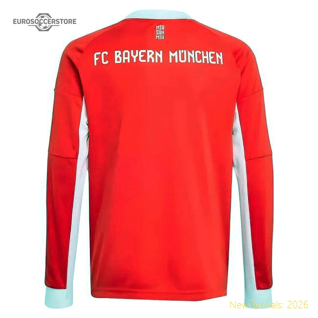 2025-2026 Bayern Munich Long Sleeve Home Shirt (Kids)-The Soccer Shirt Hub