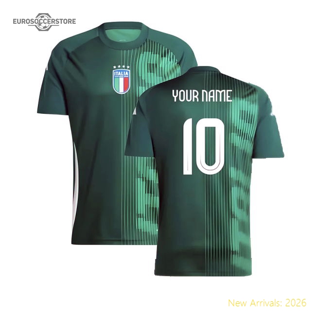 2024-2025 Italy Pre-Match Shirt (Green) (Your Name)-The Soccer Shirt Hub