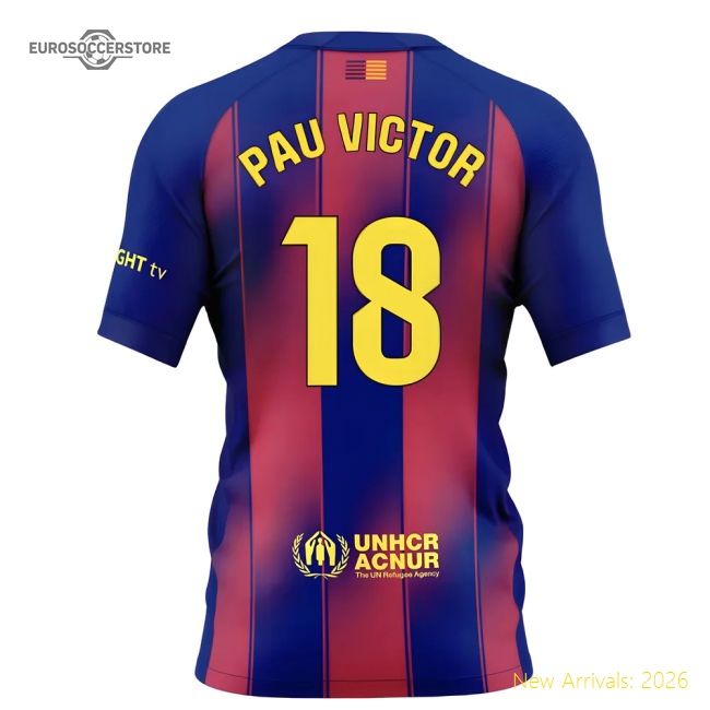 2025-2026 Barcelona Home Shirt (Kids) (Pau Victor 18)-The Soccer Shirt Hub