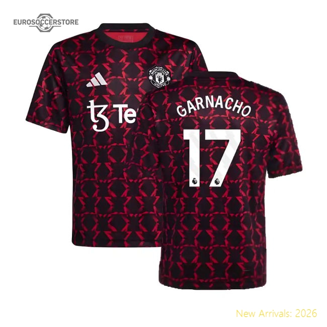 2024-2025 Man Utd Pre-Match Shirt (Black) - Kids (Garnacho 17)-The Soccer Shirt Hub