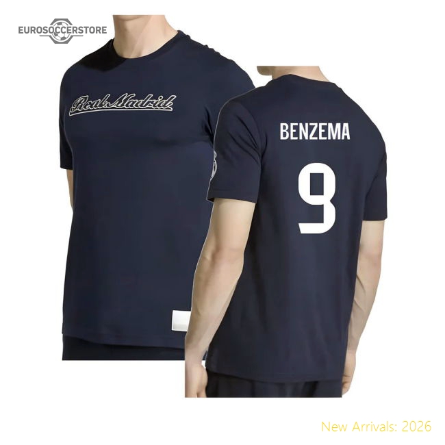2025-2026 Real Madrid US Tee (Navy) (Benzema 9)-The Soccer Shirt Hub