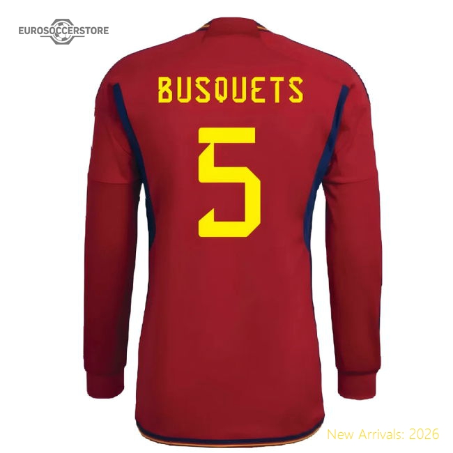 2022-2023 Spain Long Sleeve Home Shirt (BUSQUETS 5)-The Soccer Shirt Hub