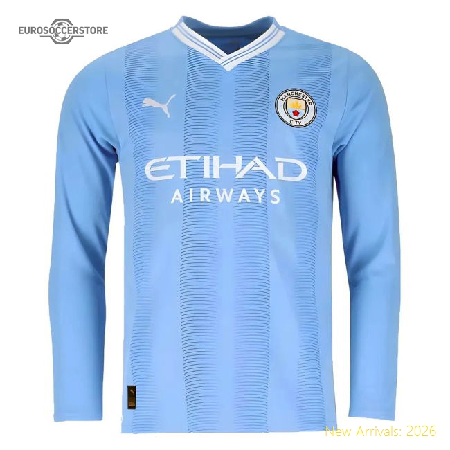2023-2024 Man City Long Sleeve Home Shirt-The Soccer Shirt Hub