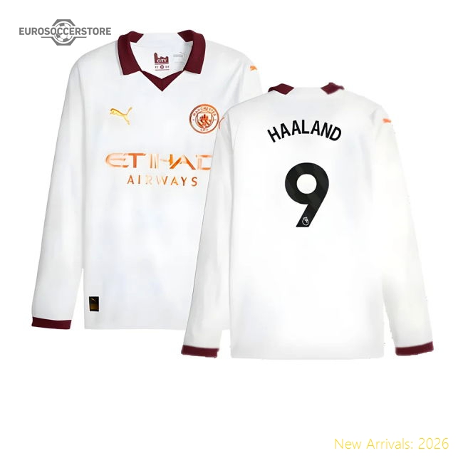 2023-2024 Man City Long Sleeve Away Shirt (HAALAND 9)-The Soccer Shirt Hub