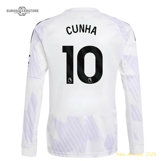 2025-2026 Man Utd Long Sleeve Away Shirt (Kids) (Cunha 10)-The Soccer Shirt Hub