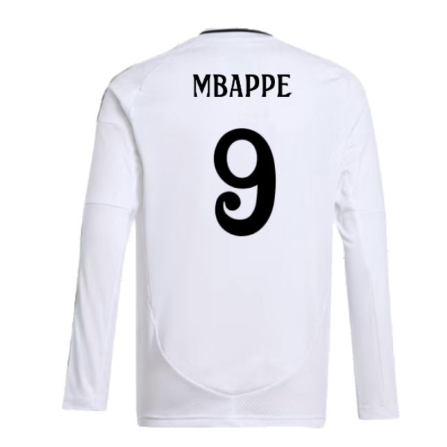 2024-2025 Real Madrid Long Sleeve Home Shirt (Kids) (Mbappe 9)-The Soccer Shirt Hub