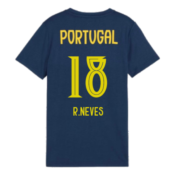 2025-2026 Portugal Casuals Tee (Persian Blue) - Kids (R.Neves 18)-The Soccer Shirt Hub